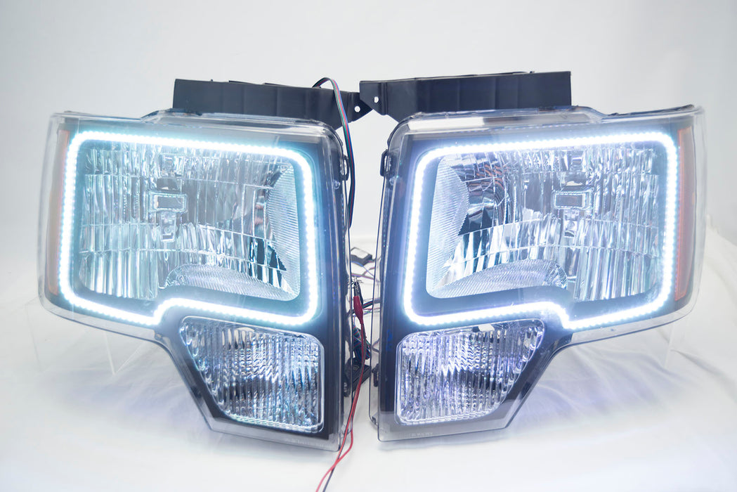 2009-14 Ford F-150 Headlights w/ ORACLE RGB ColorSHIFT Halo Kit + 1.0 ColorSHIFT Remote
