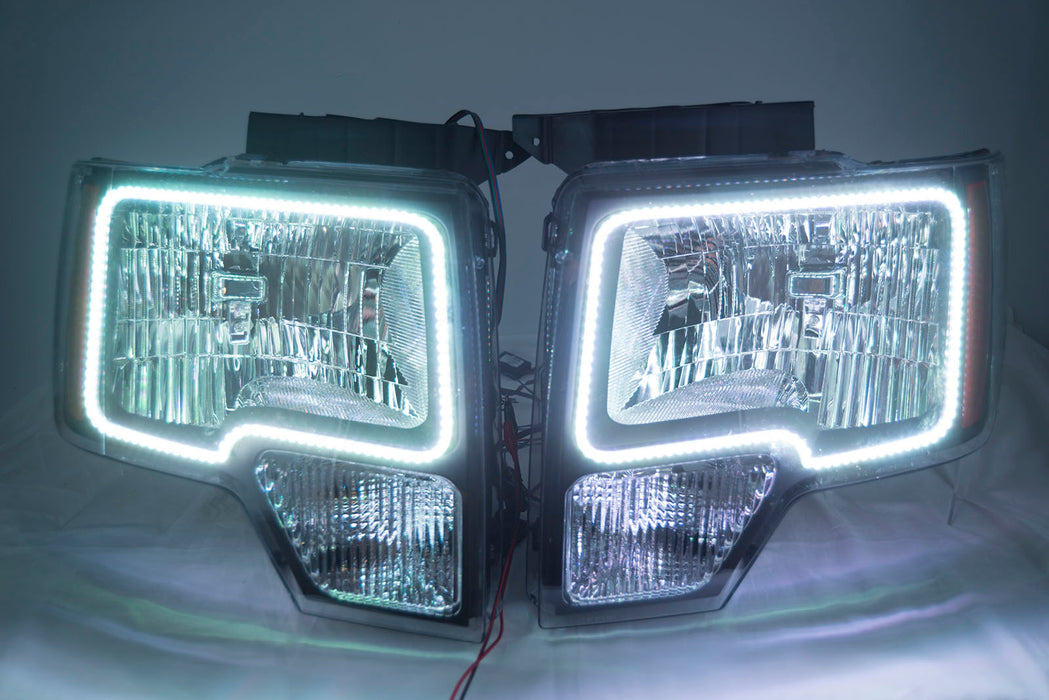 2009-14 Ford F-150 Headlights w/ ORACLE RGB ColorSHIFT Halo Kit + 1.0 ColorSHIFT Remote
