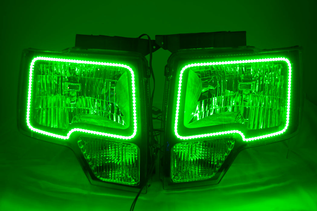 2009-14 Ford F-150 Headlights w/ ORACLE RGB ColorSHIFT Halo Kit + 1.0 ColorSHIFT Remote