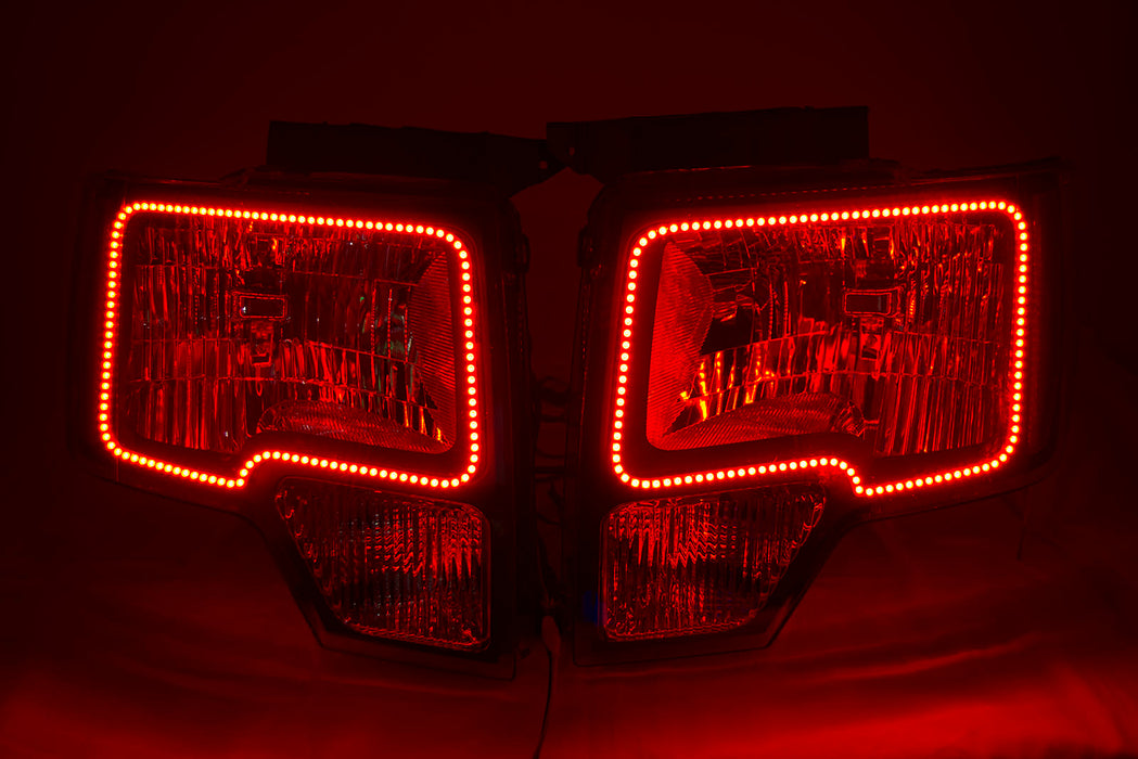 2009-14 Ford F-150 Headlights w/ ORACLE RGB ColorSHIFT Halo Kit + 1.0 ColorSHIFT Remote