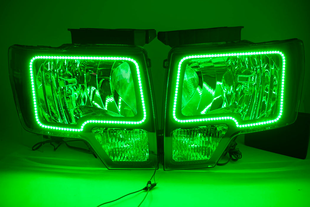 2009-14 Ford F-150 Headlights with ORACLE RGB ColorSHIFT Halos + ColorSHIFT RGB Remote
