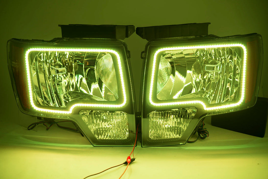 2009-14 Ford F-150 Headlights with ORACLE RGB ColorSHIFT Halos + ColorSHIFT RGB Remote