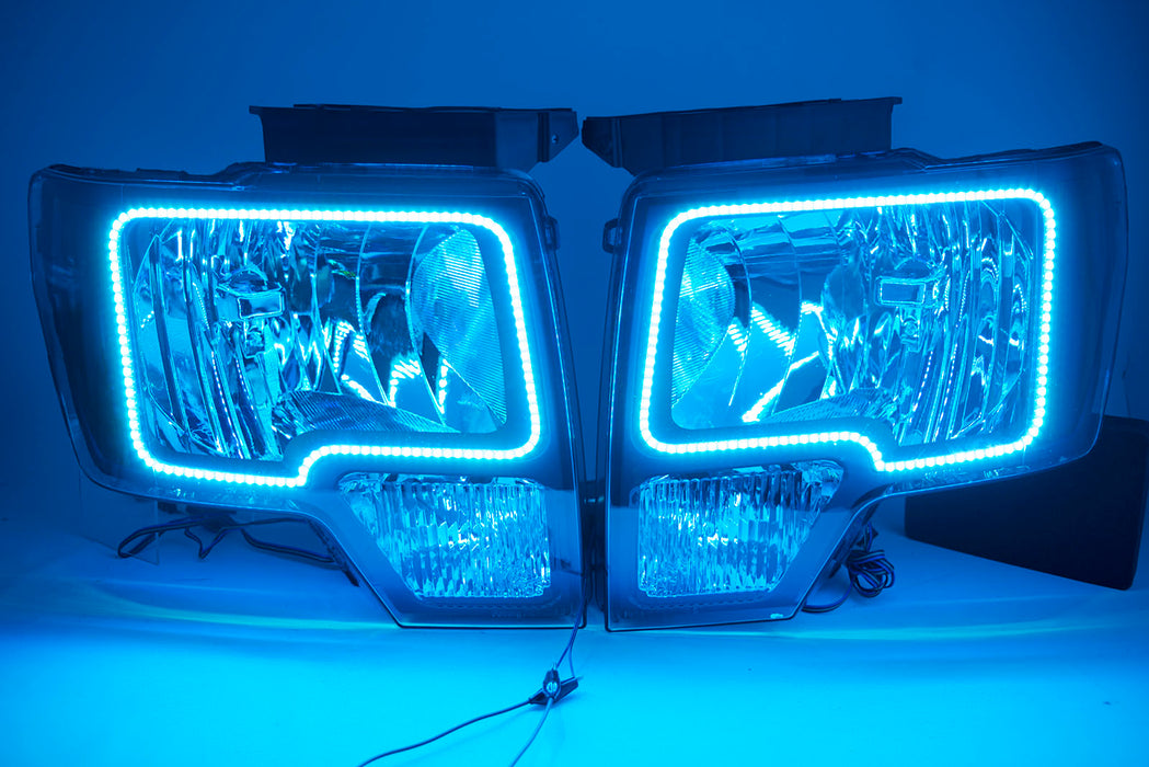 2009-14 Ford F-150 Headlights with ORACLE RGB ColorSHIFT Halos + ColorSHIFT RGB Remote