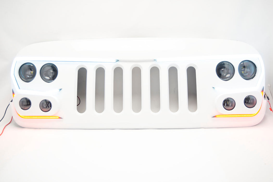ORACLE Vector Grill BRIGHT WHITE PW7 - 2007-17 Jeep Wrangler w/ LED Headlights, Hi Beams, DRLs