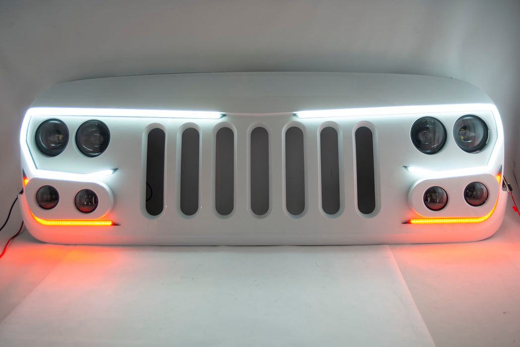 ORACLE Vector Grill BRIGHT WHITE PW7 - 2007-17 Jeep Wrangler w/ LED Headlights, Hi Beams, DRLs