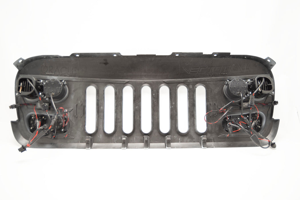 Rear view of ORACLE Vector Grill BRIGHT WHITE PW7 - 2007-17 Jeep Wrangler w/ LED Headlights, Hi Beams, DRLs