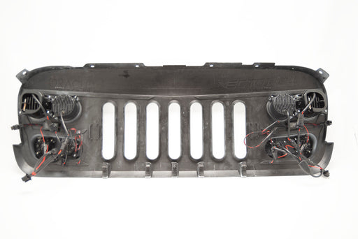 Rear view of ORACLE Vector Grill BRIGHT WHITE PW7 - 2007-17 Jeep Wrangler w/ LED Headlights, Hi Beams, DRLs