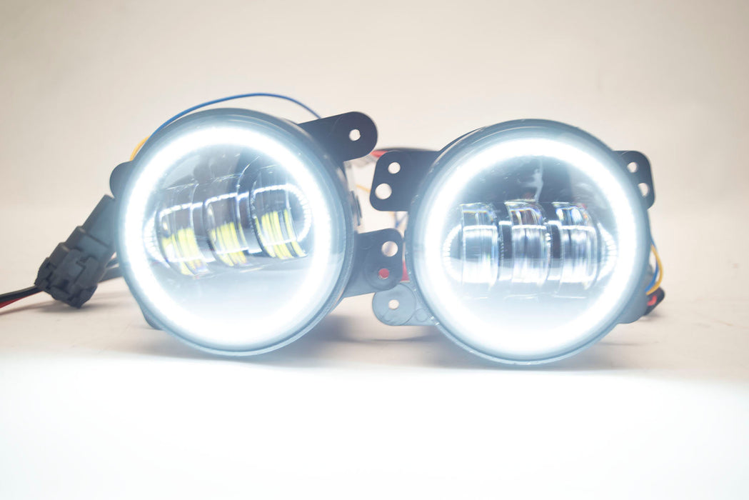 Jeep Wrangler Dodge Mopar LED Hi-Power Fog Lights + ORACLE White LED Halos