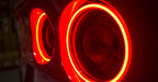 Extreme close-up of C6 Corvette Tail Lights with afterburner halo kit installed and turned on