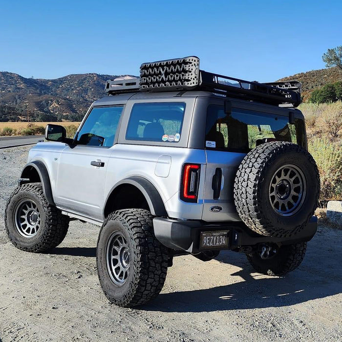 Rear three quarters view of silver Ford Bronco equipped with Flush Style LED Tail Lights