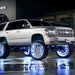 Silver car with white LED wheel rings.