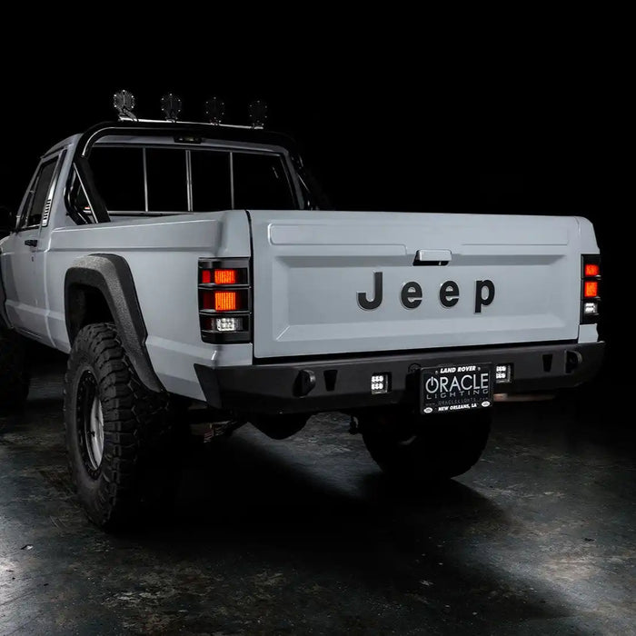 3 quarter rear view of Jeep Comanche with flush mount tail lights - DRL on