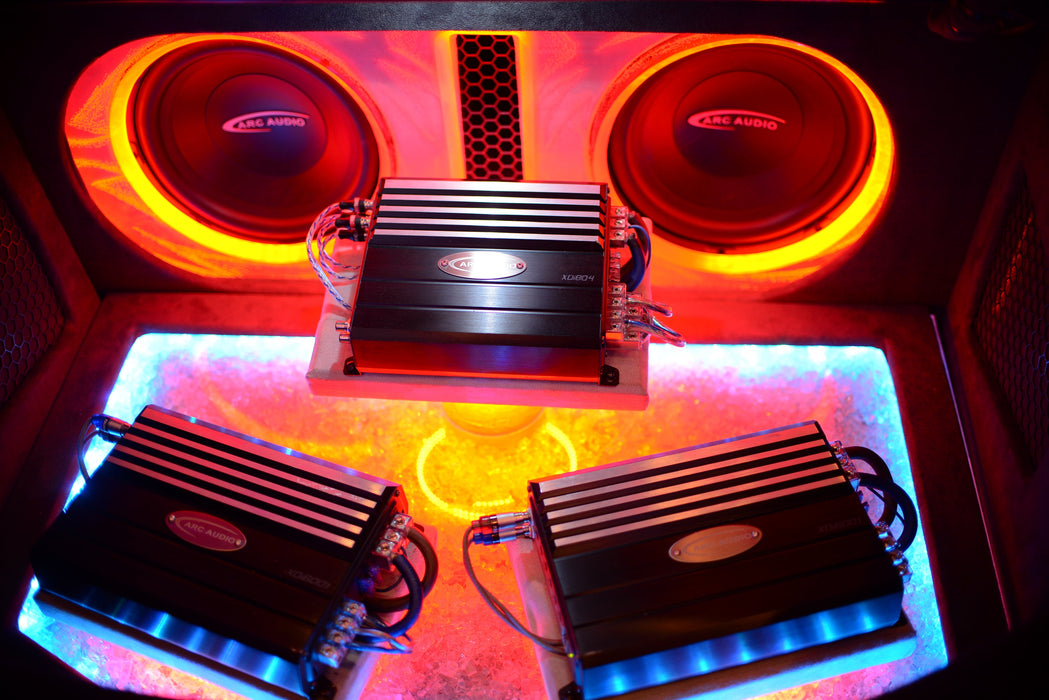 Speakers with red LED accent lighting