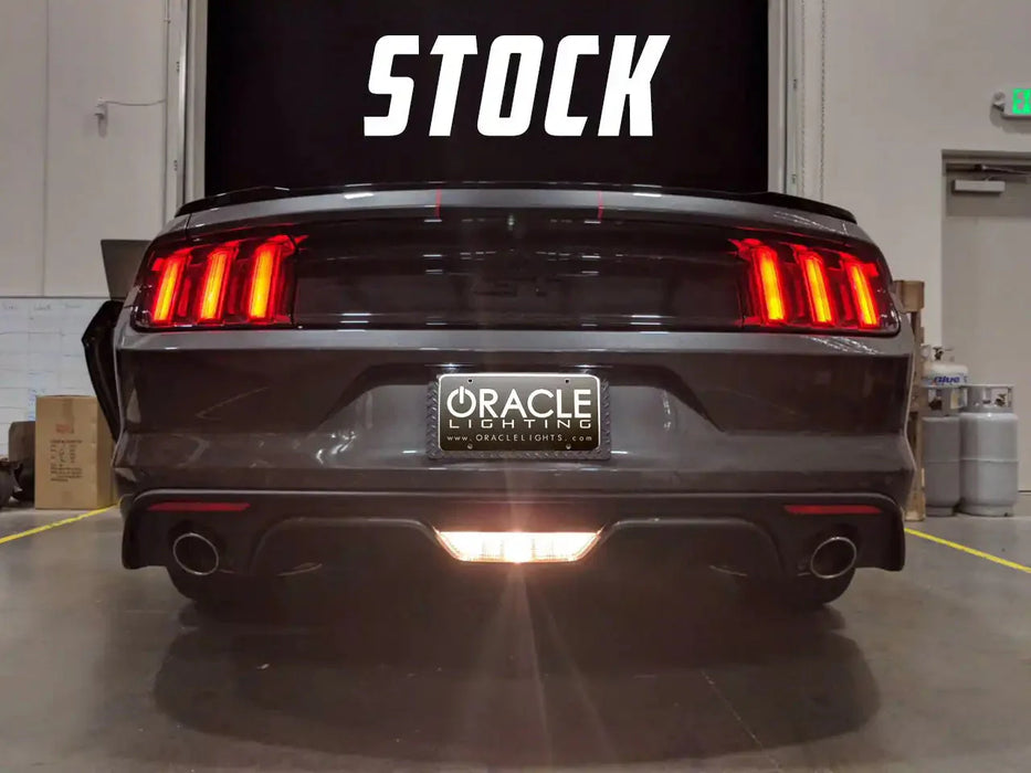 Rear end of a Ford Mustang with High Output LED Reverse Lights installed.