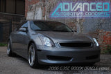 Three quarters view of an Infiniti G35 Coupe with white LED headlight halo rings installed.