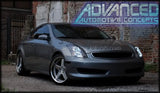 Three quarters view of an Infiniti G35 with white LED headlight halo rings.