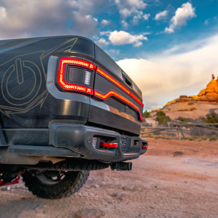 Side view of the rear end of a Jeep Gladiator JT equipped with Flush Mount LED Tail Lights.
