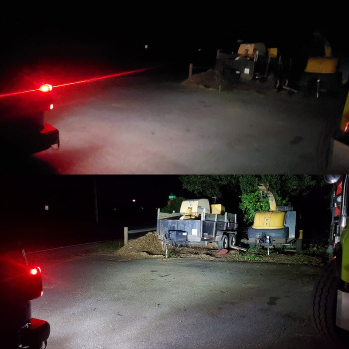 Side by side comparison of factory reverse lights versus brighter ORACLE Lighting Rear Bumper LED Reverse Lights.