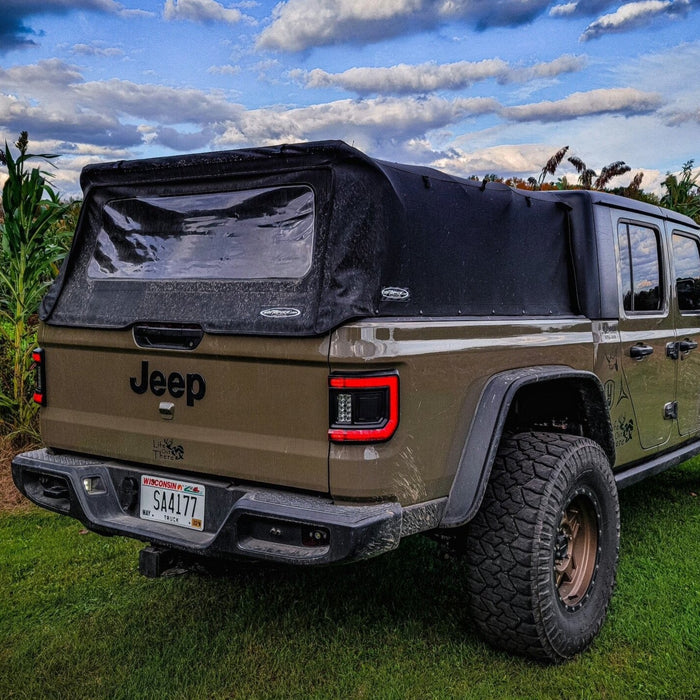 Rear three quarters view of a Jeep Gladiator with Flush Mount LED Tail Lights installed.