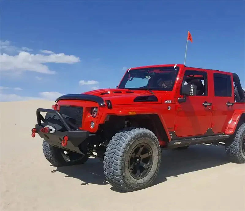 Three quarters view of a Jeep Wrangler JK with LED Off-Road Side Mirrors installed.