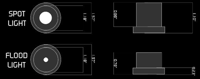 LED flood pod diagram with measurements