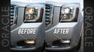Side by side comparison of dim factory bulbs versus brighter LED bulbs