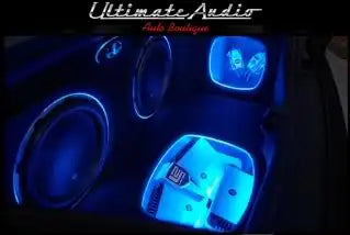 Speaker system with LED lighting accents.