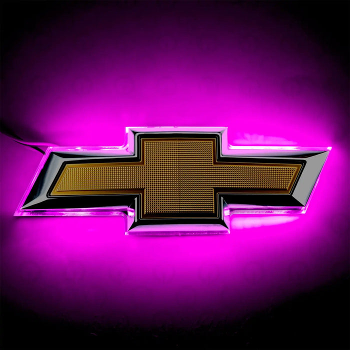 2014-2015 Chevrolet Camaro Illuminated LED Rear Bowtie Emblem with pink LEDs.