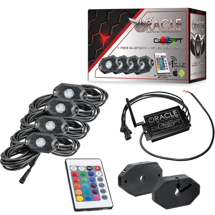 4 Piece Bluetooth and RF LED Rock Light Kit.