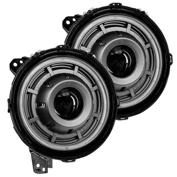Front view of Oculus Headlights with Graphite Metallic bezels.