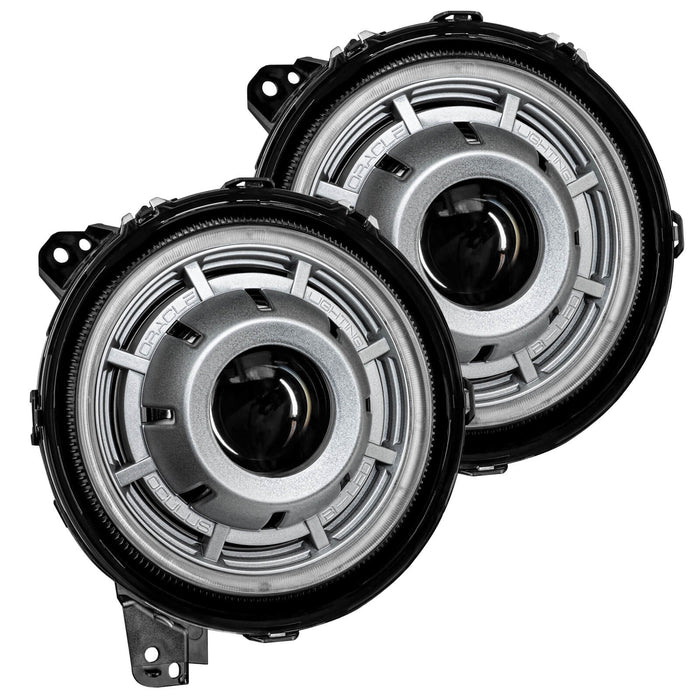 Front view of Oculus Headlights with Satin Silver bezels.