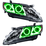 2007-2009 Toyota Camry Pre-Assembled Halo Headlights with green LED halo rings.