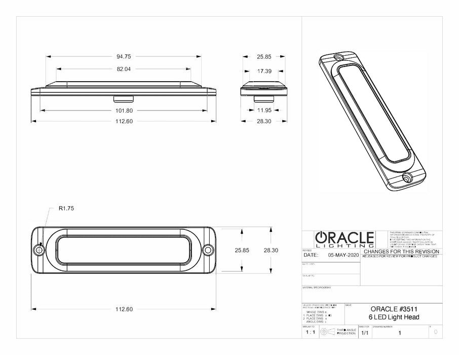 6 LED Slim Strobe Light- Flush Lighthead diagram with measurements