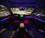 Dynamic ColorSHIFT 18-Piece Universal LED Interior Kit - Bluetooth Multi-Zone Lighting in a modern car interior at night.