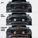 Three views of the 7" Multifunction LED Spotlight installed on a TRX, showing the spotlight turned off, DRL mode, and parking light mode.