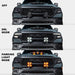 Three views of the 7" Multifunction LED Spotlight installed on a TRX, showing the spotlight turned off, DRL mode, and parking light mode.