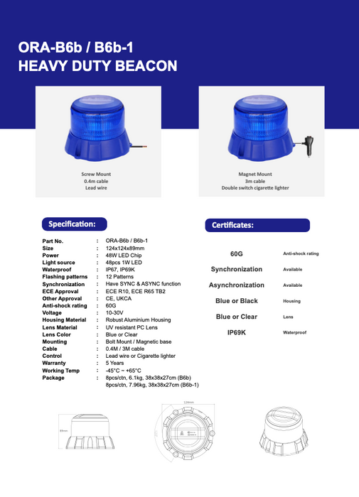 ORACLE Lighting Heavy Duty Blue Beacon - ORA-B6b / B6b-1