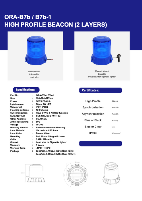 ORACLE Lighting High Profile Blue Beacon - ORA-B7b / B7b-1