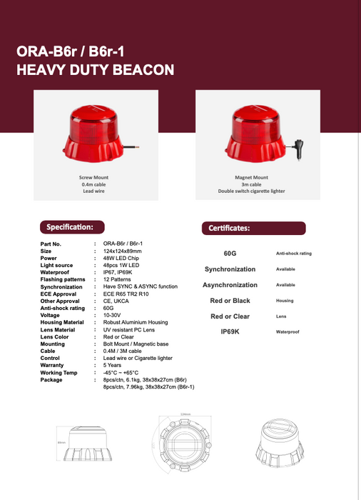 ORACLE Lighting Heavy Duty Red Beacon - ORA-B6r / B6r-1