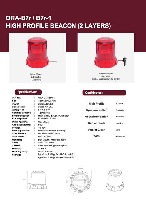 ORACLE Lighting High Profile Beacon - Red, 2 Layers