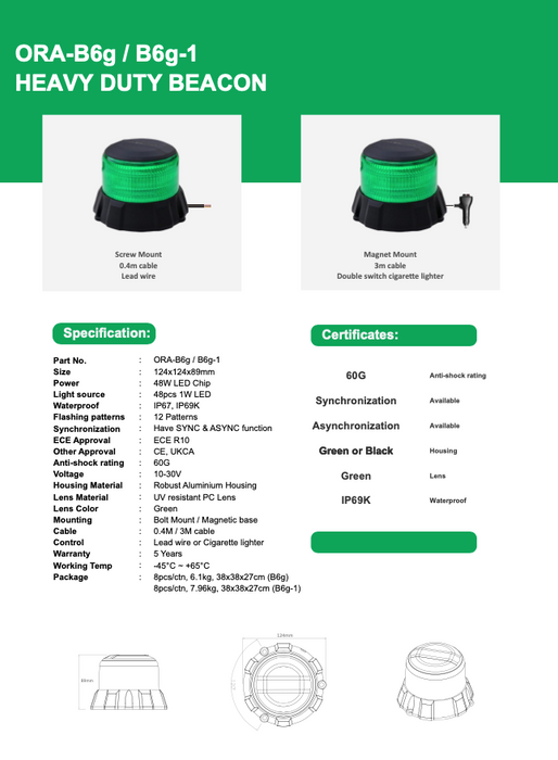 ORACLE Lighting Heavy Duty Green Beacon - ORA-B6g / B6g-1