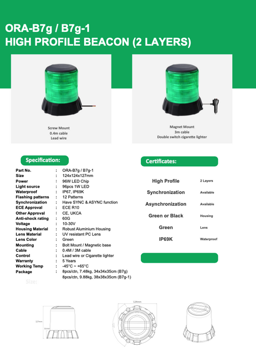 ORACLE Lighting High Profile Green Beacon - ORA-B7g / B7g-1