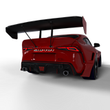 Rear end of a Red Toyota Supra with Illuminated LED Letter Badges installed. The letters read: "Supra"