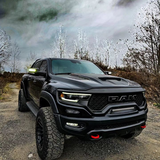 Front end of a RAM TRX with Front Bumper Flush LED Light Bar System installed.