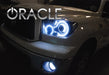 Close-up of on the front end of a Toyota Tundra with white LED headlight and fog light halos installed.