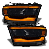 Dodge RAM 1500 headlights with amber DRLs.