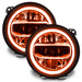 Jeep Wrangler JL headlights with amber DRLs.