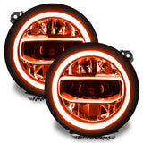 Jeep Gladiator JT headlights with amber DRLs.