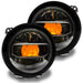 Jeep Wrangler JL headlights with amber "Demon Eye" Projectors.