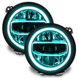 Jeep Gladiator JT headlights with aqua DRLs.